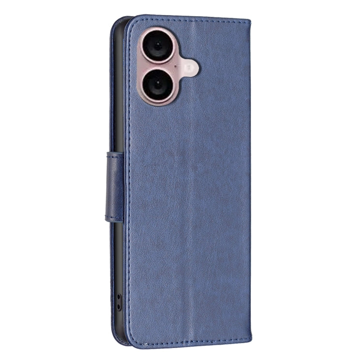 For iPhone 16 Plus Embossing Two Butterflies Pattern Leather Phone Case