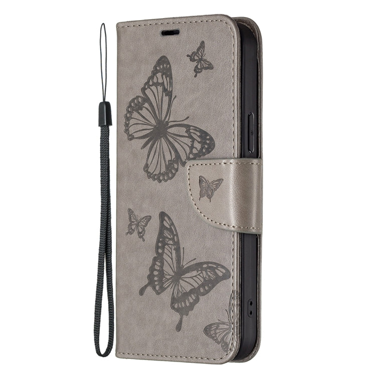 For iPhone 16 Plus Embossing Two Butterflies Pattern Leather Phone Case