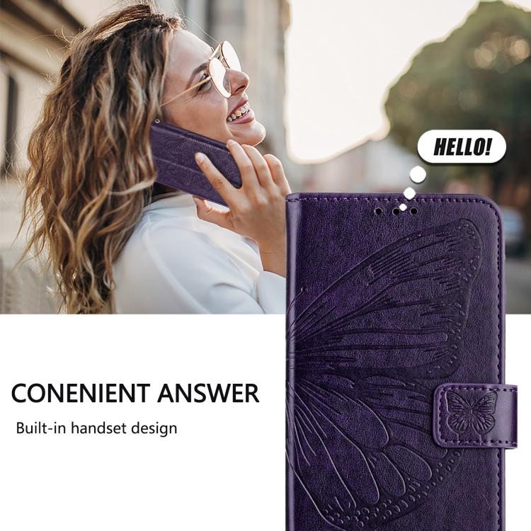 For iPhone 17 Pro Embossed Butterfly Leather Phone Case