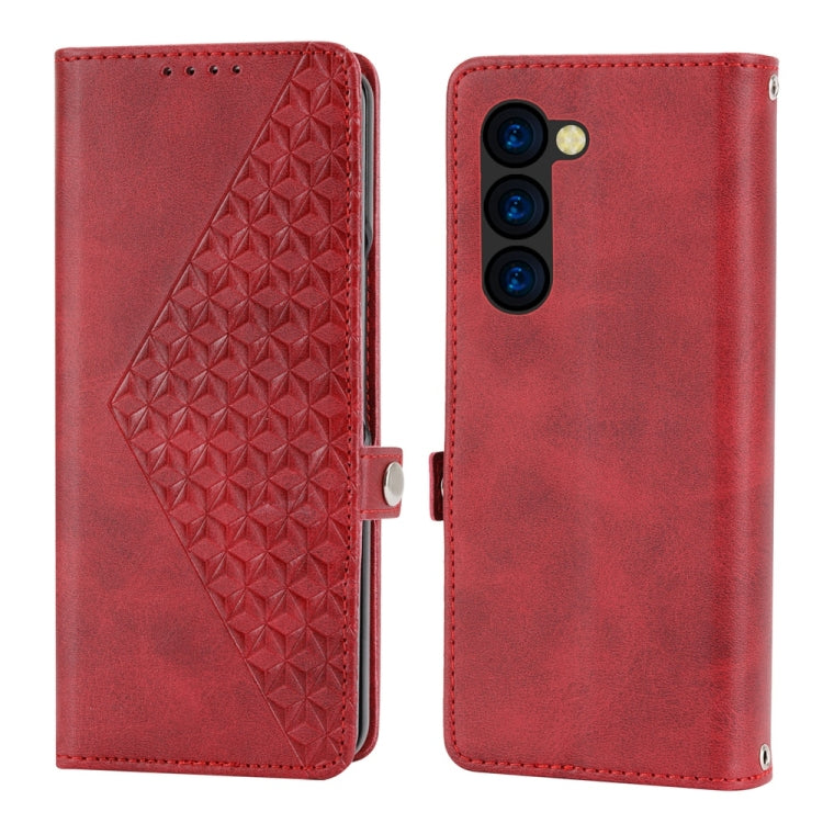 For Samsung Galaxy Z Fold6 Cubic Grid Calf Texture Magnetic Leather Phone Case