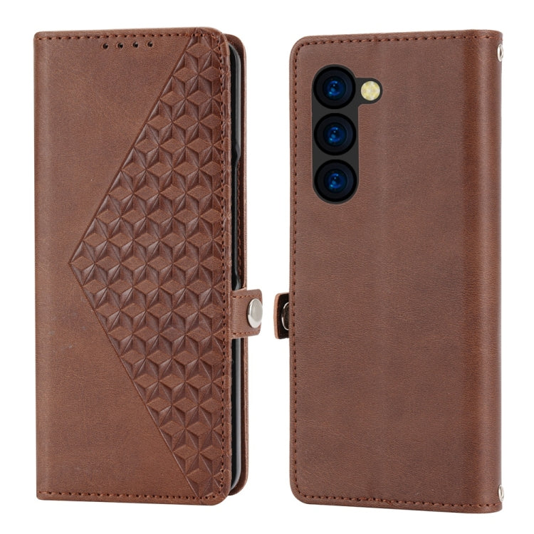 For Samsung Galaxy Z Fold6 Cubic Grid Calf Texture Magnetic Leather Phone Case