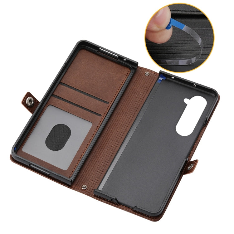 For Samsung Galaxy Z Fold6 Cubic Grid Calf Texture Magnetic Leather Phone Case