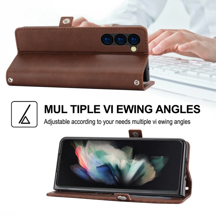 For Samsung Galaxy Z Fold6 Cubic Grid Calf Texture Magnetic Leather Phone Case