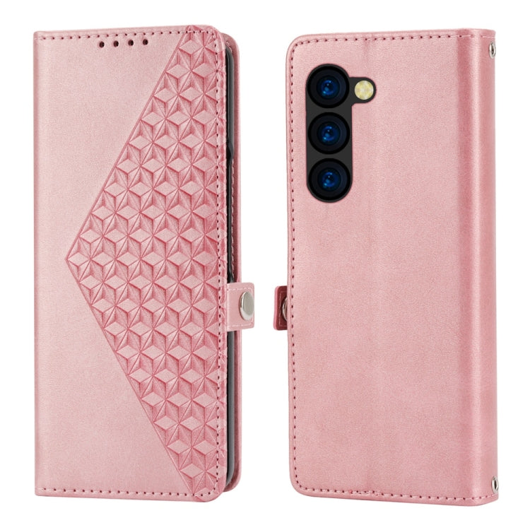 For Samsung Galaxy Z Fold6 Cubic Grid Calf Texture Magnetic Leather Phone Case