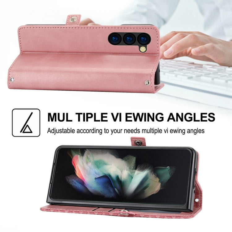 For Samsung Galaxy Z Fold6 Cubic Grid Calf Texture Magnetic Leather Phone Case