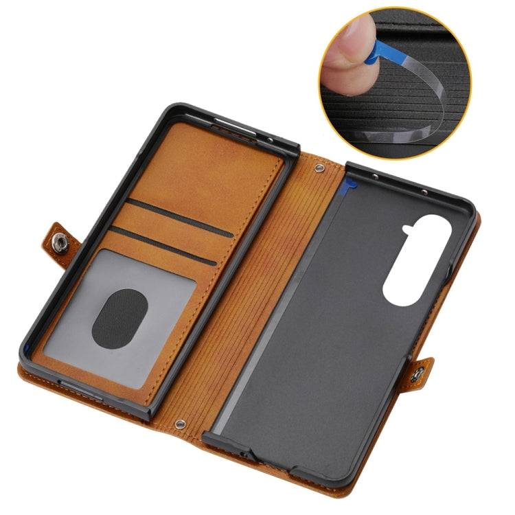 For Samsung Galaxy Z Fold6 Cubic Grid Calf Texture Magnetic Leather Phone Case