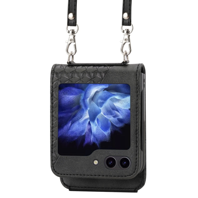 For Samsung Galaxy Z Flip6 / Flip7 FE Cubic Grid Calf Texture Magnetic Leather Phone Case