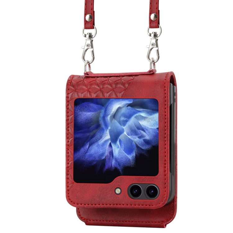 For Samsung Galaxy Z Flip6 / Flip7 FE Cubic Grid Calf Texture Magnetic Leather Phone Case