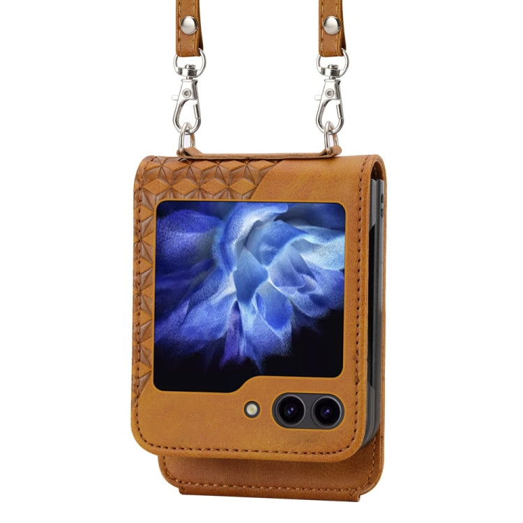 For Samsung Galaxy Z Flip6 / Flip7 FE Cubic Grid Calf Texture Magnetic Leather Phone Case