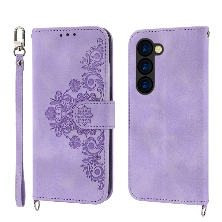For Samsung Galaxy Z Fold6 Skin Feel Flowers Embossed Wallet Leather Phone Case