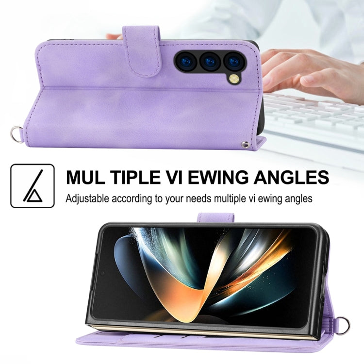 For Samsung Galaxy Z Fold6 Skin Feel Flowers Embossed Wallet Leather Phone Case