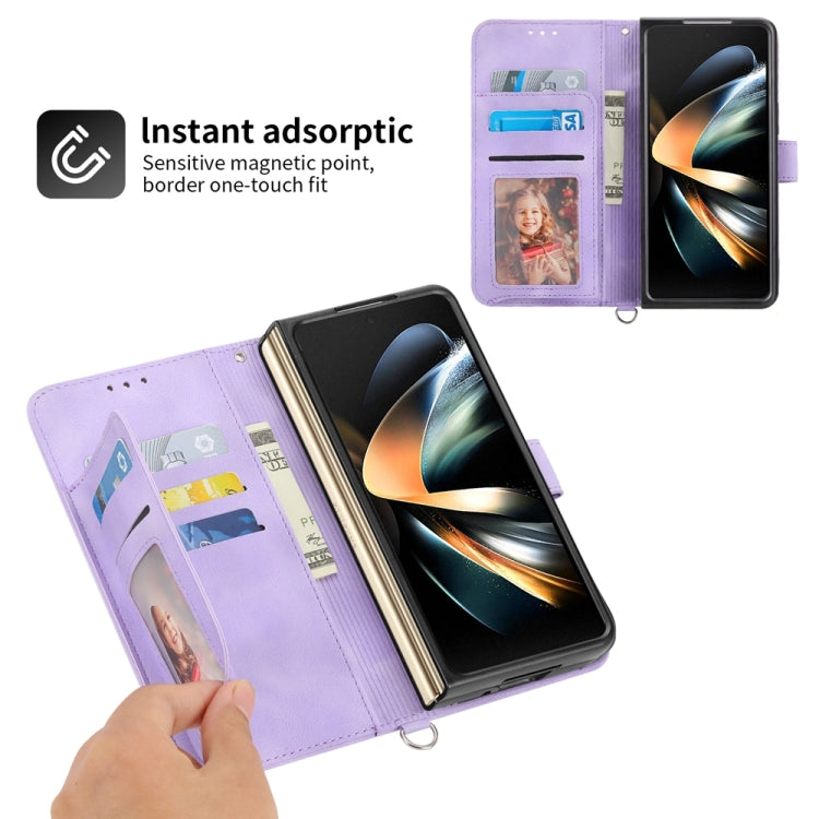 For Samsung Galaxy Z Fold6 Skin Feel Flowers Embossed Wallet Leather Phone Case