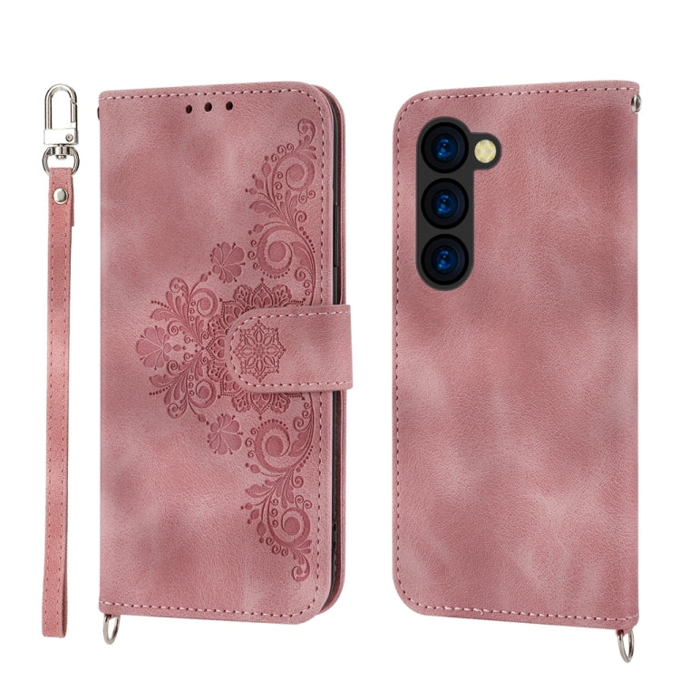For Samsung Galaxy Z Fold6 Skin Feel Flowers Embossed Wallet Leather Phone Case