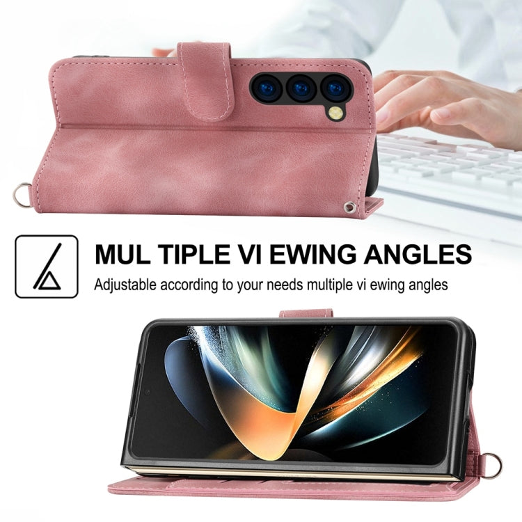 For Samsung Galaxy Z Fold6 Skin Feel Flowers Embossed Wallet Leather Phone Case