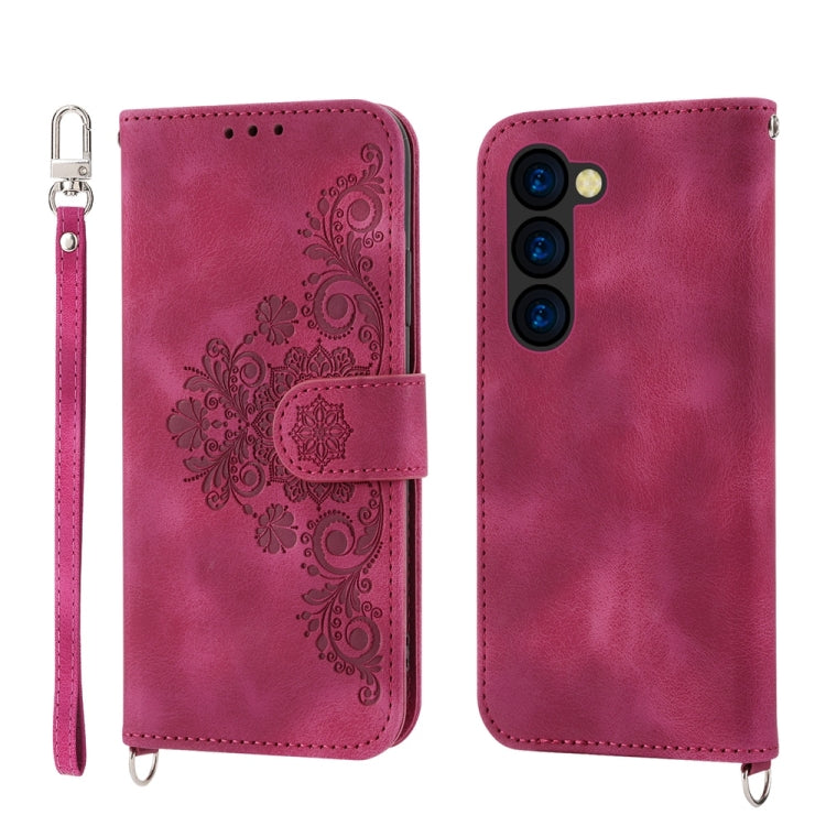 For Samsung Galaxy Z Fold6 Skin Feel Flowers Embossed Wallet Leather Phone Case