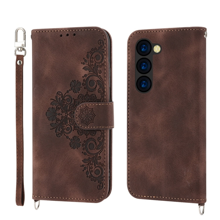 For Samsung Galaxy Z Fold6 Skin Feel Flowers Embossed Wallet Leather Phone Case