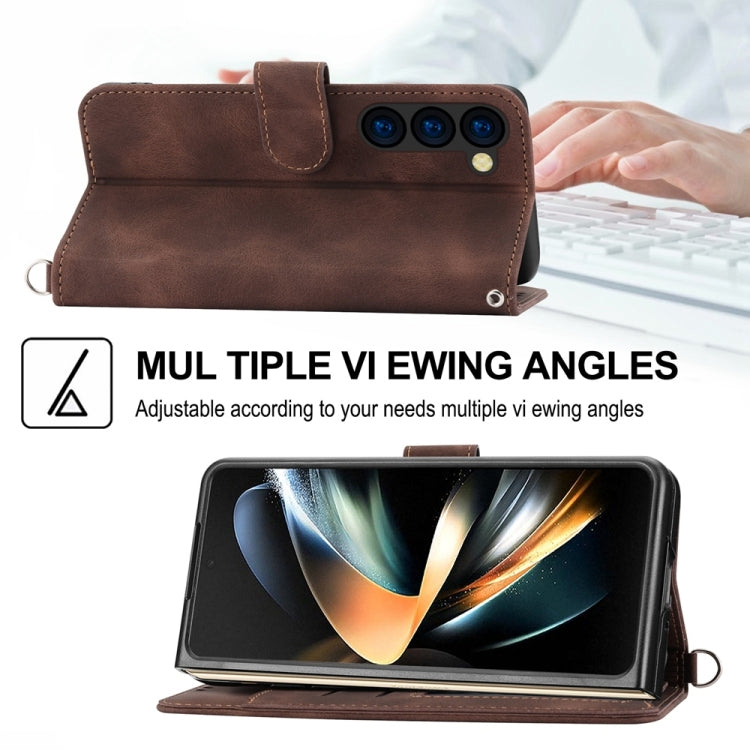 For Samsung Galaxy Z Fold6 Skin Feel Flowers Embossed Wallet Leather Phone Case