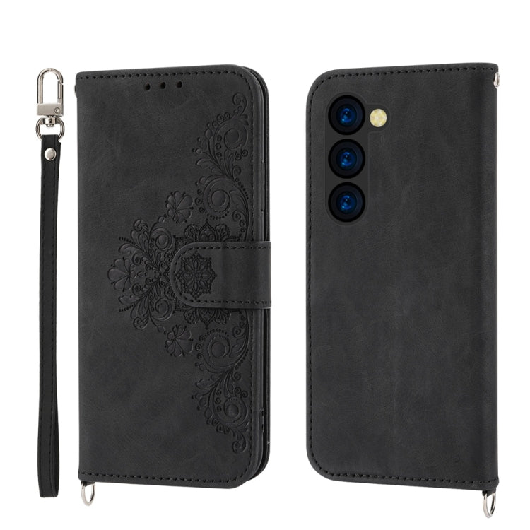 For Samsung Galaxy Z Fold6 Skin Feel Flowers Embossed Wallet Leather Phone Case