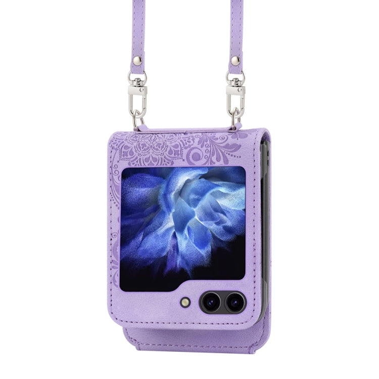 For Samsung Galaxy Z Flip6 / Flip7 FE Skin Feel Flowers Embossed Wallet Leather Phone Case