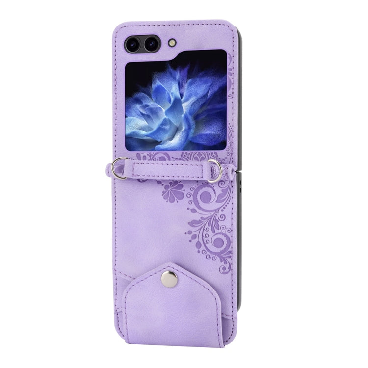 For Samsung Galaxy Z Flip6 / Flip7 FE Skin Feel Flowers Embossed Wallet Leather Phone Case