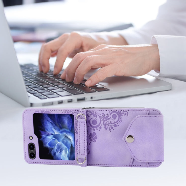 For Samsung Galaxy Z Flip6 / Flip7 FE Skin Feel Flowers Embossed Wallet Leather Phone Case