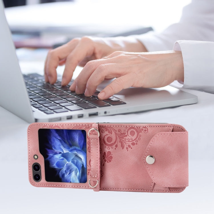 For Samsung Galaxy Z Flip6 / Flip7 FE Skin Feel Flowers Embossed Wallet Leather Phone Case