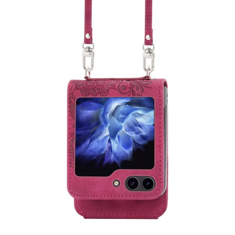 For Samsung Galaxy Z Flip6 / Flip7 FE Skin Feel Flowers Embossed Wallet Leather Phone Case
