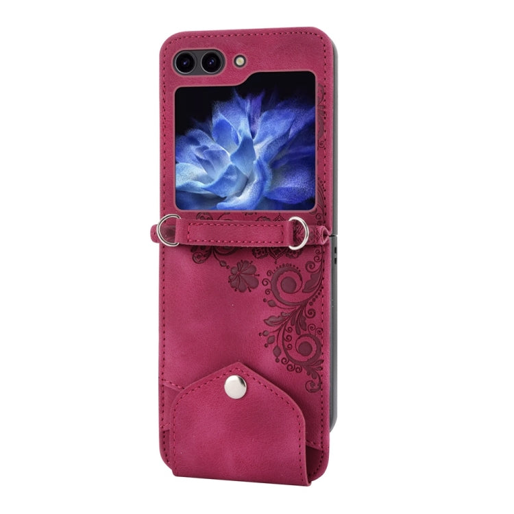 For Samsung Galaxy Z Flip6 / Flip7 FE Skin Feel Flowers Embossed Wallet Leather Phone Case