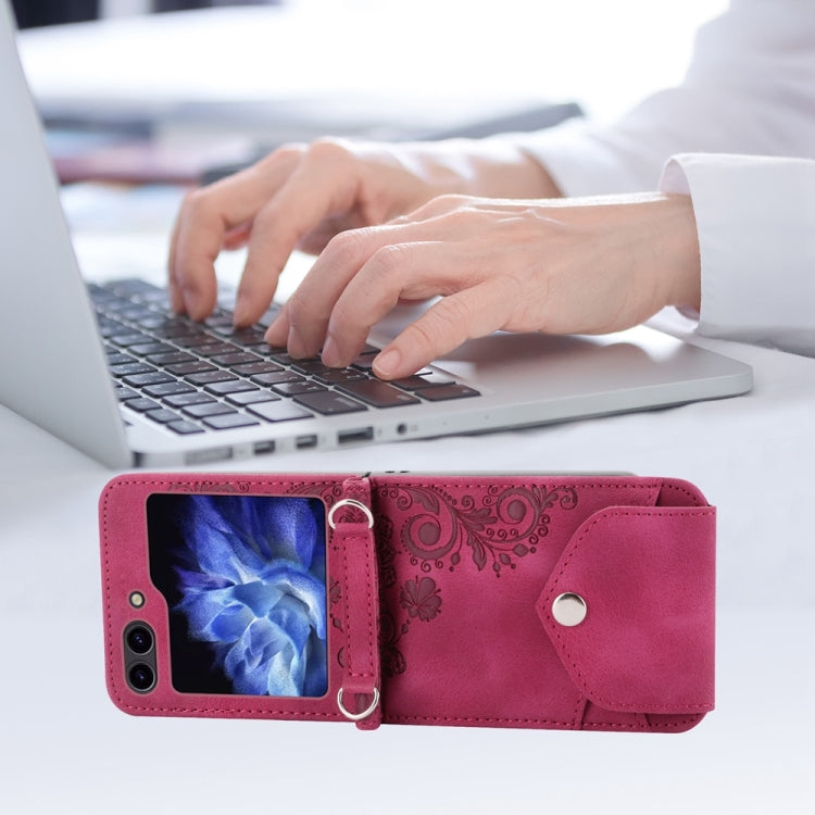 For Samsung Galaxy Z Flip6 / Flip7 FE Skin Feel Flowers Embossed Wallet Leather Phone Case