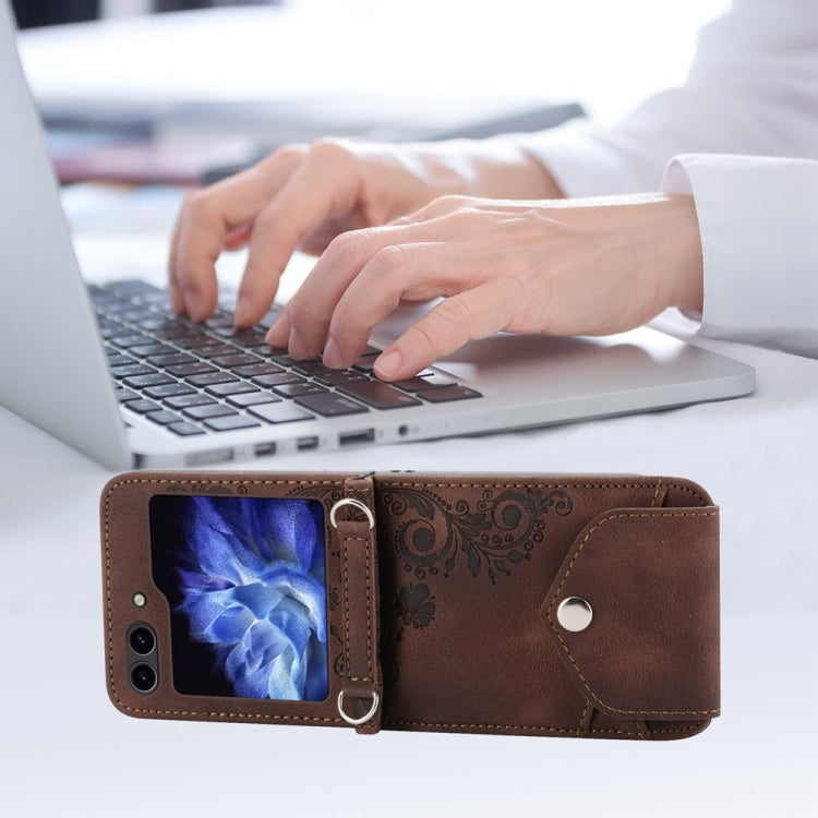 For Samsung Galaxy Z Flip6 / Flip7 FE Skin Feel Flowers Embossed Wallet Leather Phone Case