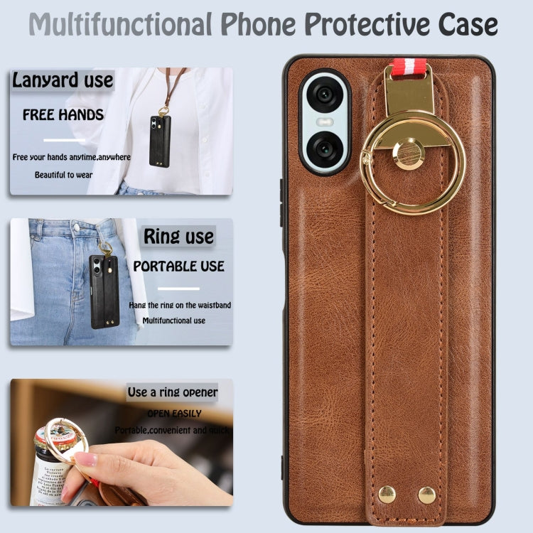 For Sony Xperia 10 VI Wristband Leather Back Phone Case