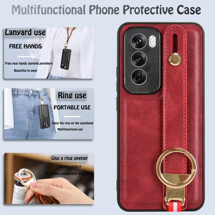 For OPPO Reno12 5G Global Wristband Leather Back Phone Case