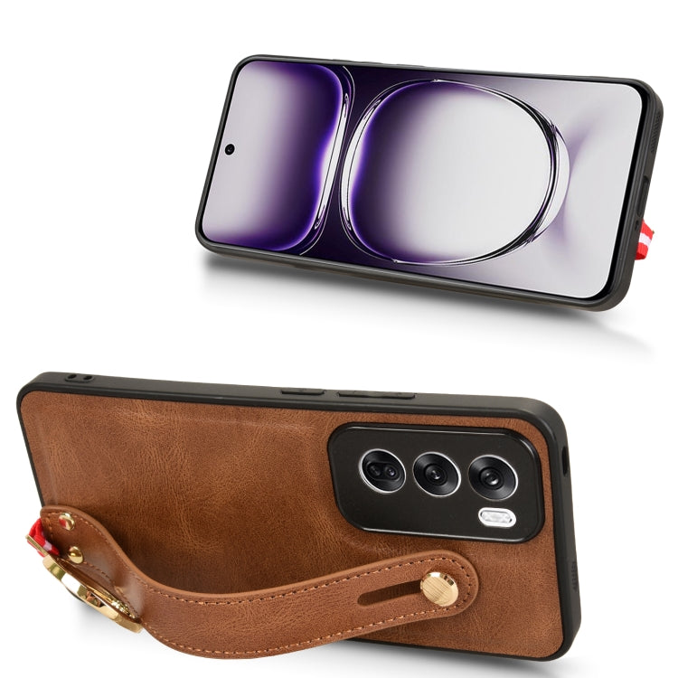 For OPPO Reno12 5G Global Wristband Leather Back Phone Case