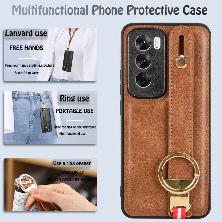 For OPPO Reno12 Pro 5G Global Wristband Leather Back Phone Case