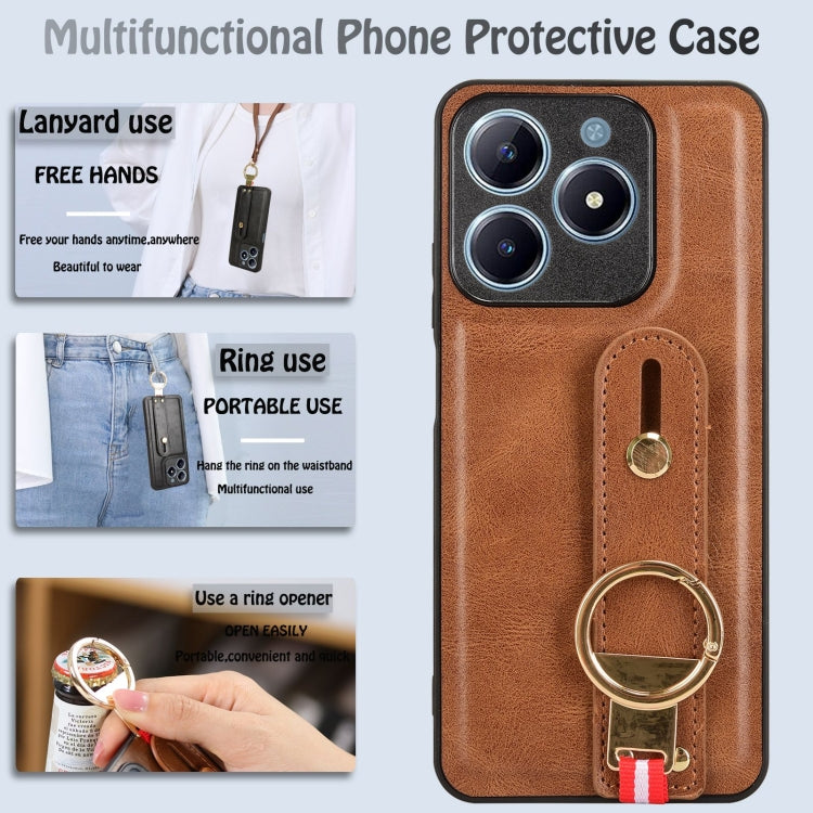 For Realme C63 4G / C61 4G Wristband Leather Back Phone Case