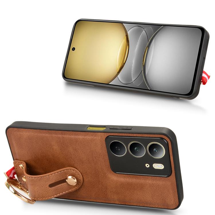 For Realme C75 Wristband Leather Back Phone Case
