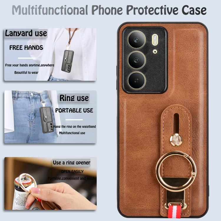 For Realme C75 Wristband Leather Back Phone Case