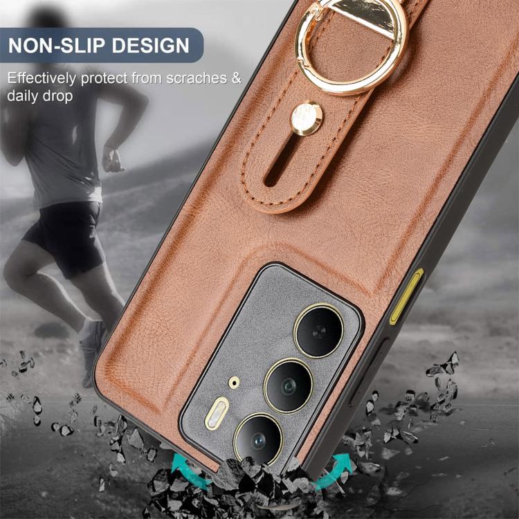 For Realme C75 Wristband Leather Back Phone Case