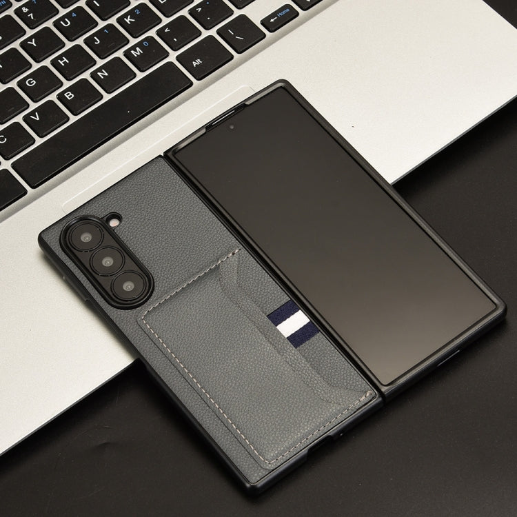 For Samsung Galaxy Z Fold6 Litchi Texture Card Slots Back Cover Phone Case