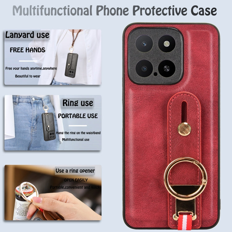 For Honor X5b 4G / X5b Plus 4G Wristband Leather Back Phone Case