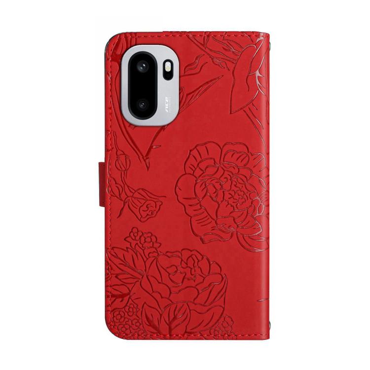 For OnePlus 15R Skin Feel Butterfly Peony Embossed Leather Phone Case