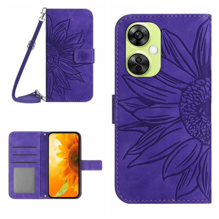 For OnePlus Nord CE 3 Lite Skin Feel Sun Flower Embossed Leather Phone Case with Lanyard