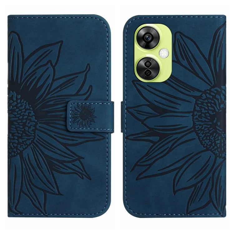 For OnePlus Nord CE 3 Lite Skin Feel Sun Flower Embossed Leather Phone Case with Lanyard