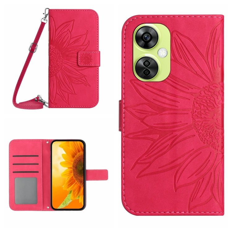 For OnePlus Nord CE 3 Lite Skin Feel Sun Flower Embossed Leather Phone Case with Lanyard