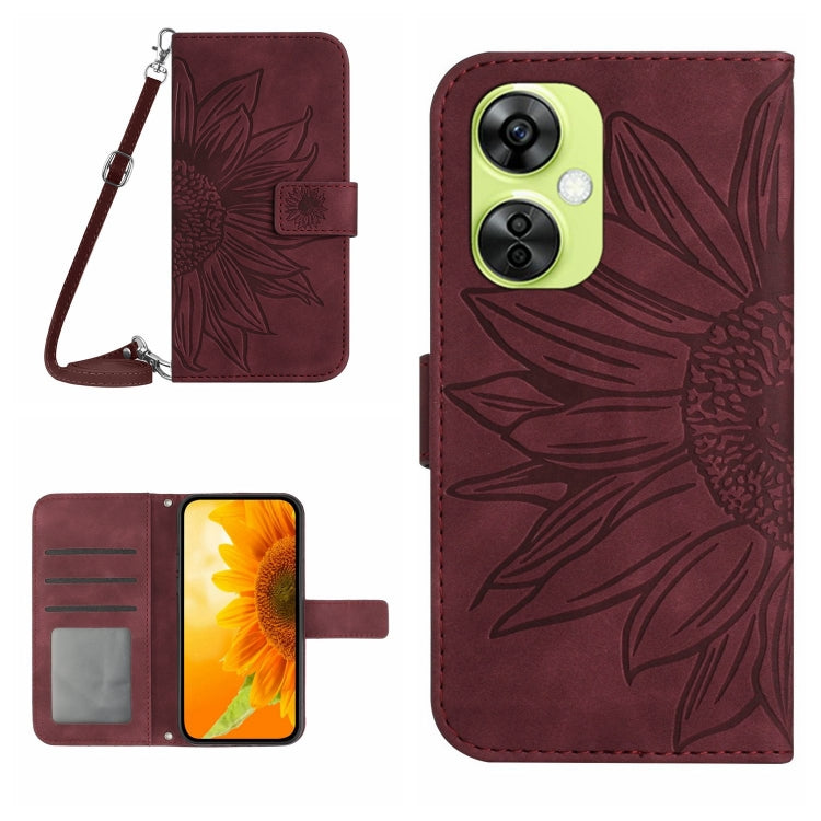 For OnePlus Nord CE 3 Lite Skin Feel Sun Flower Embossed Leather Phone Case with Lanyard