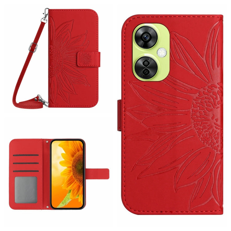 For OnePlus Nord CE 3 Lite Skin Feel Sun Flower Embossed Leather Phone Case with Lanyard