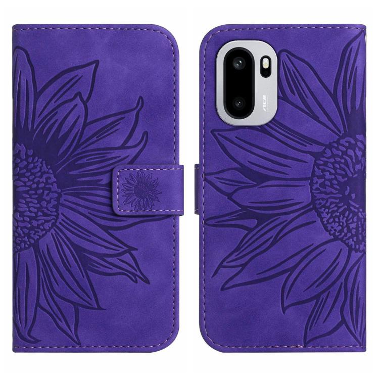 For OnePlus 15R Skin Feel Sun Flower Embossed Leather Phone Case with Lanyard