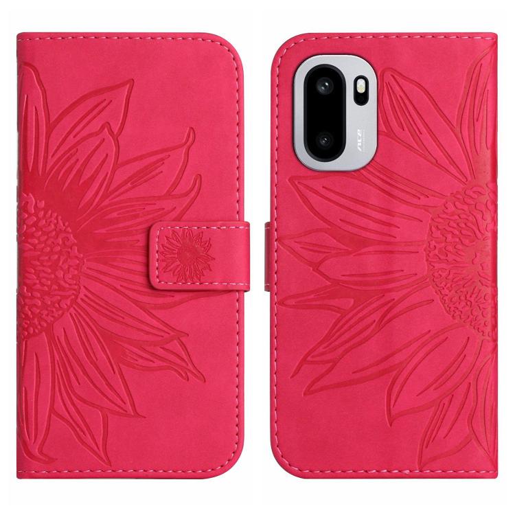 For OnePlus 15R Skin Feel Sun Flower Embossed Leather Phone Case with Lanyard