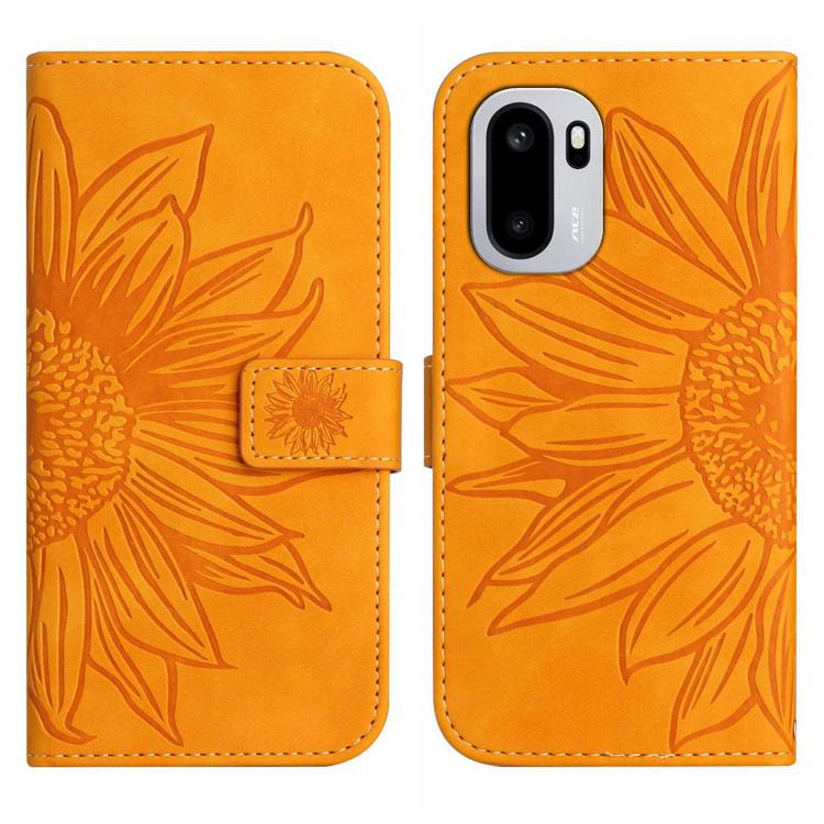 For OnePlus 15R Skin Feel Sun Flower Embossed Leather Phone Case with Lanyard