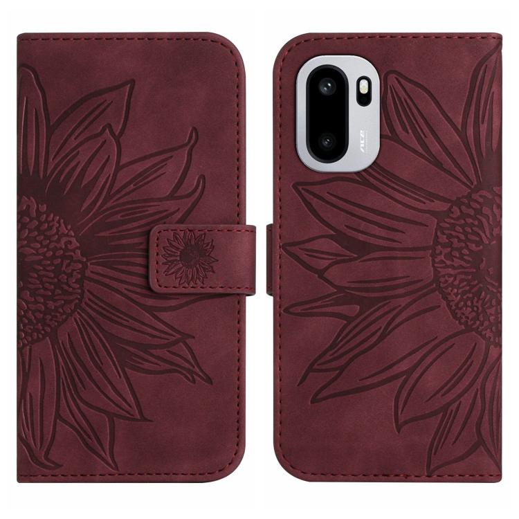 For OnePlus 15R Skin Feel Sun Flower Embossed Leather Phone Case with Lanyard
